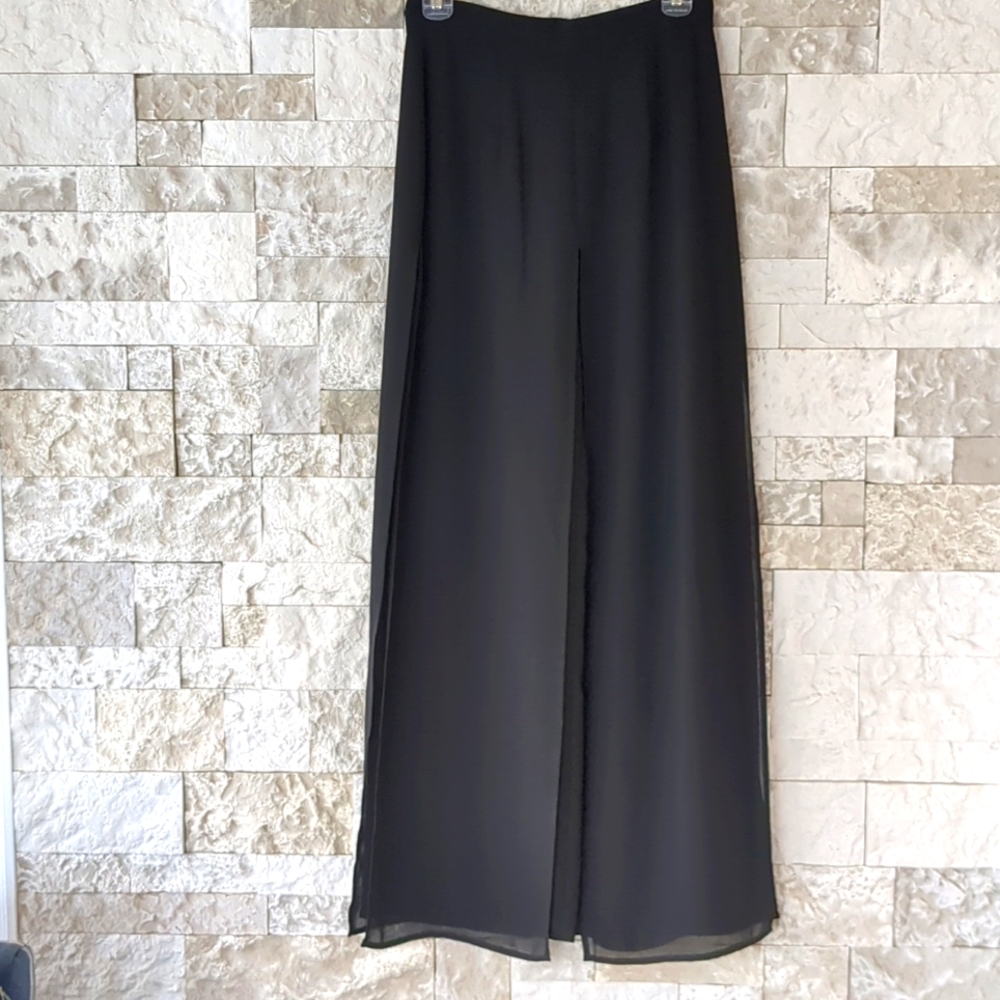MSK Vintage 90's Black Palazzo Pants, Small, High Waist Chiffon Long Wide Legs